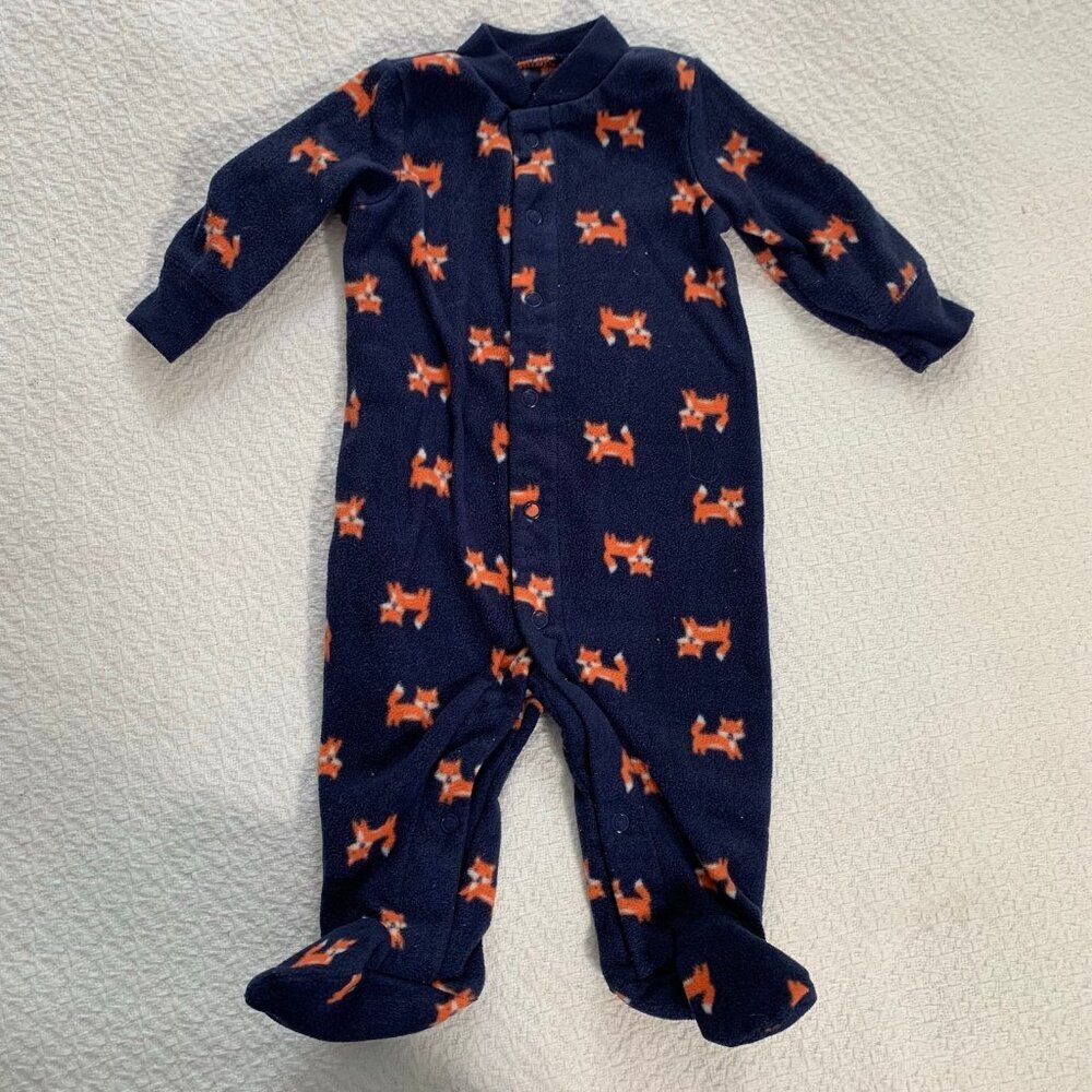 5/$25 Carter's 3M Navy Blue Orange Fox Fleece Footed Pajamas Snap Front Sleeper